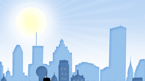 Создаем фон для Твиттера с изображением городских домов и яркого солнца