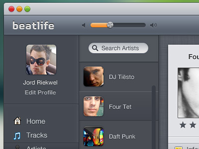 Перейти на Beatlife App Interface