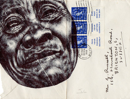 Морщины как линии жизни на почтовых марках от художника Mark Powell